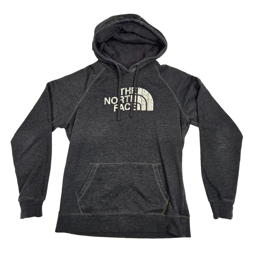The North Face Gray Logo‎ Pullover Hoodie Kangaroo Pockets Womens L